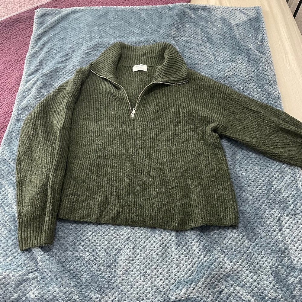 Old Navy Rib Knit Quarter Zip Sweater Green XL
